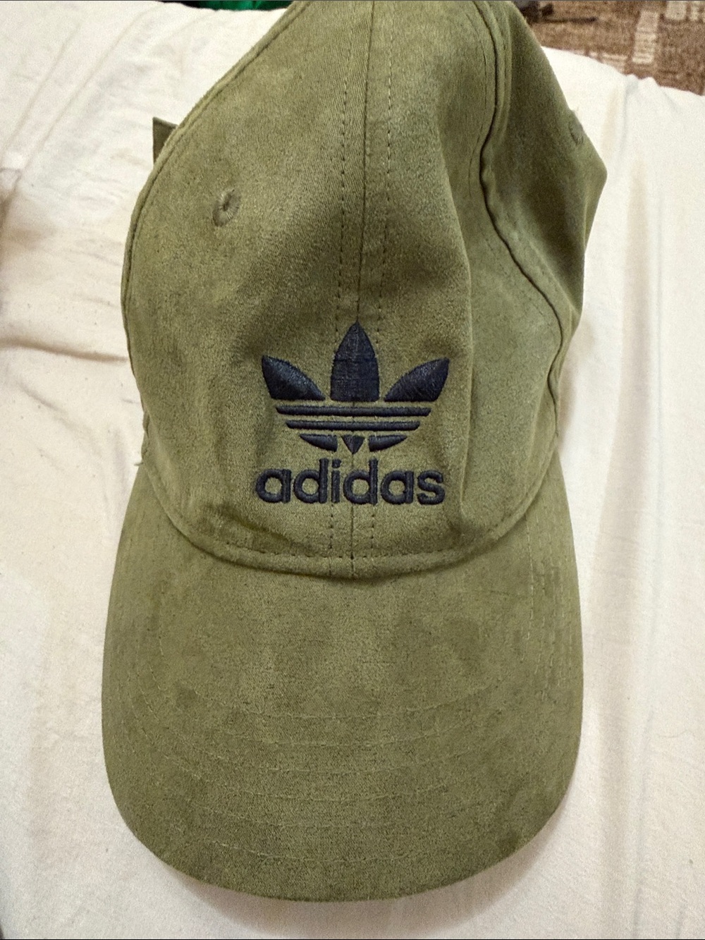 adidas Olive Green Suede-Look Trefoil Cap with Navy Logo